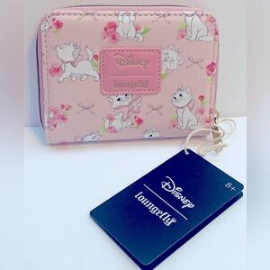 Loungefly Disney Aristocats Marie Zip Around Wallet Floral Bows Pattern NWT